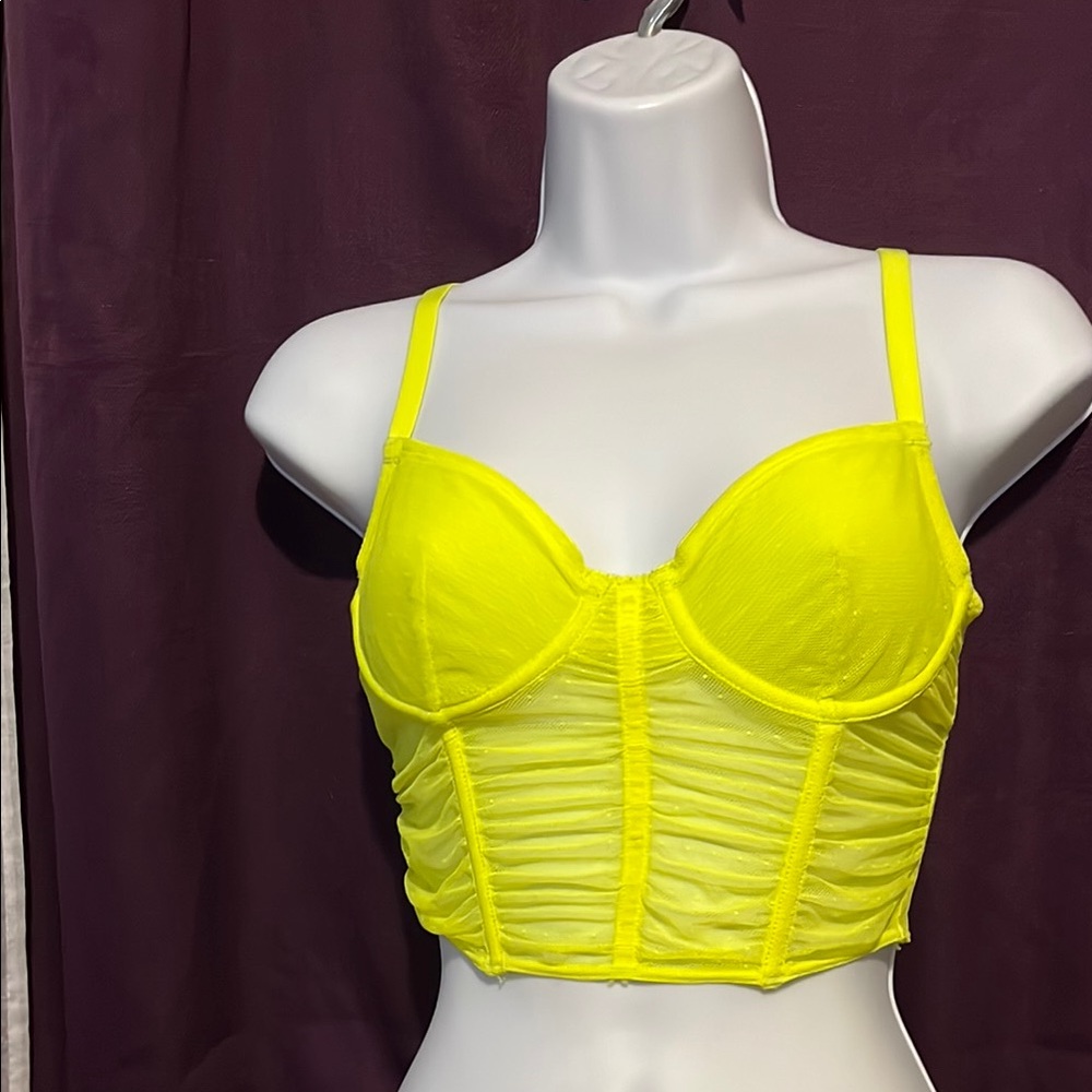 Yellow Corset-Style Bra with Molded Cups